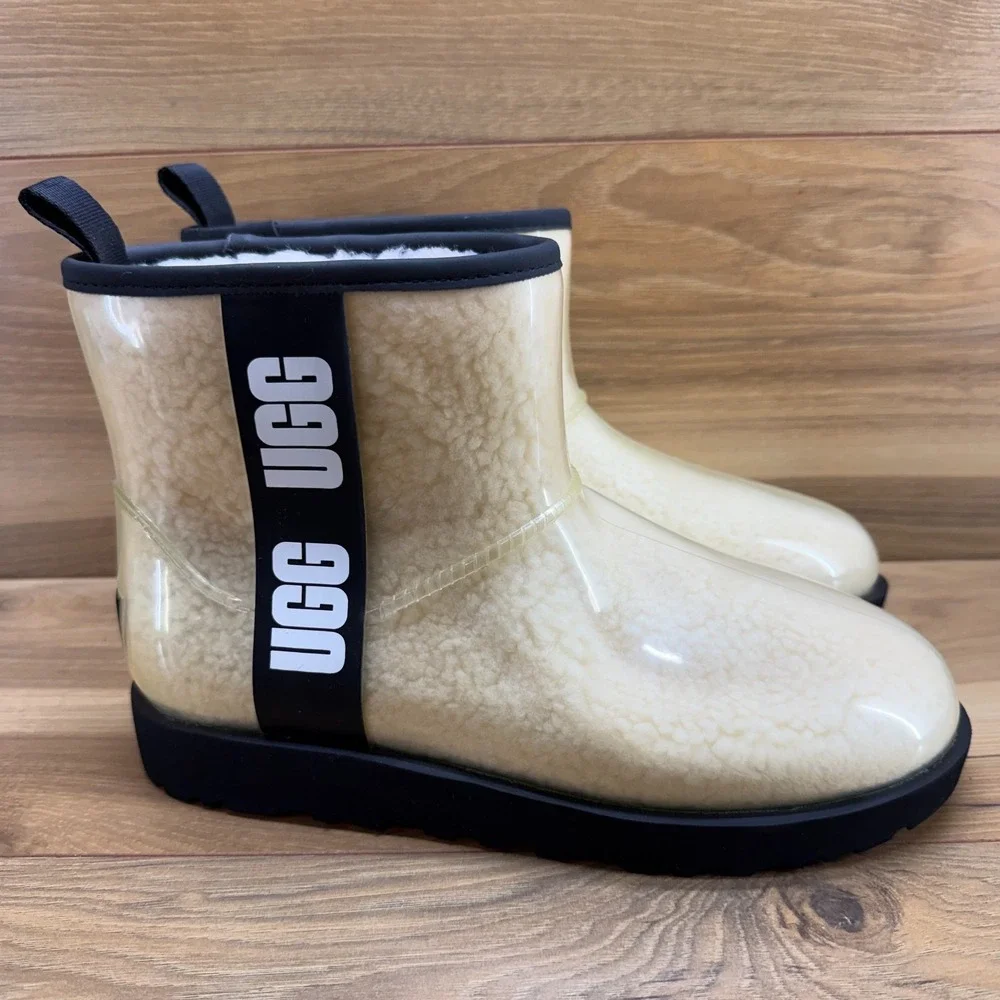 UGG Classic Clear Mini Boots Womens 9 Sherpa Shearling Fur Lined Black Jelly